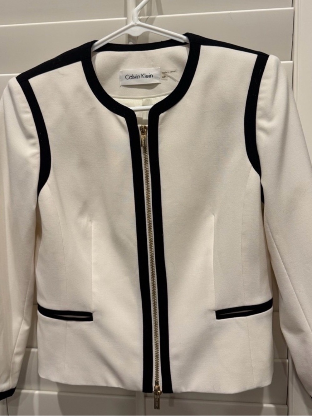 Calvin Klein Blazer with Black Piping and Zip Front